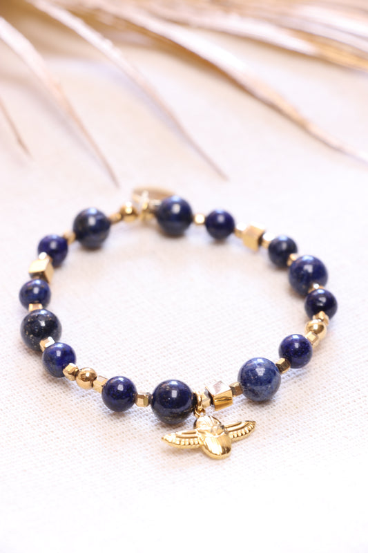 Bracelet en Lapis-Lazuli avec Scarabée — Emmanuelle Bijoux