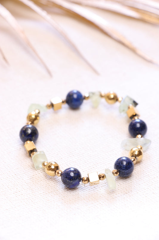 Bracelet en Lapis-Lazuli avec Préhnite — Emmanuelle Bijoux