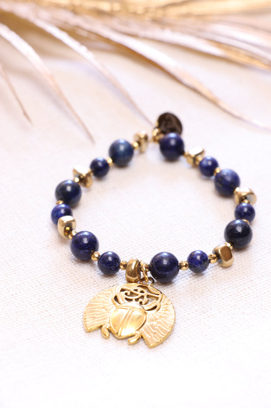 Bracelet en Lapis-Lazuli avec Scarabée XL — Emmanuelle Bijoux