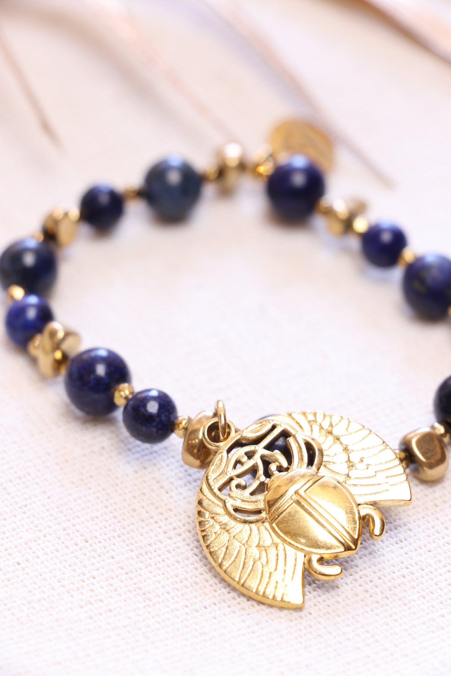 Bracelet Lapis-Lazuli Naturel Scarabée XL| Intuition & Expression