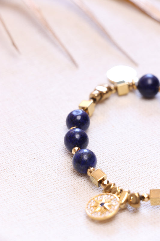 Bracelet en Lapis-Lazuli avec Boussole — Emmanuelle Bijoux