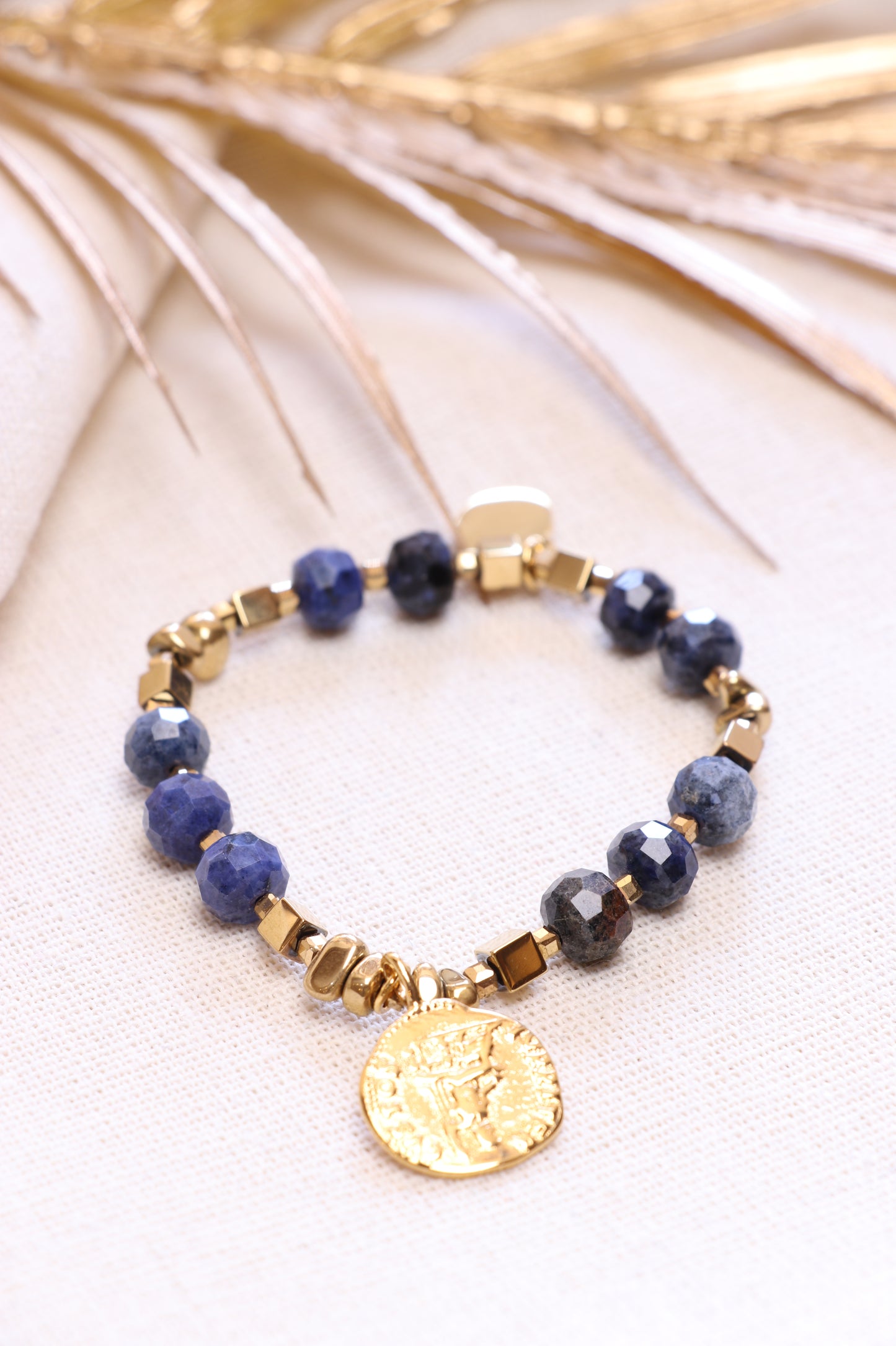 Bracelet Lapis-Lazuli Naturel Médaille Romaine | Intuition & Expression