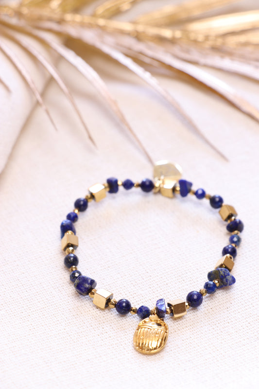 Bracelet Lapis-Lazuli Pendentif Scarabée | Intuition & Expression