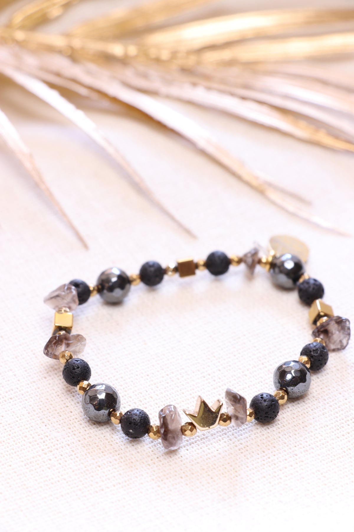 Bracelet en Hématite, Quartz Fumé et Pierre de Lave — Emmanuelle Bijoux