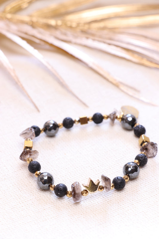 Bracelet en Hématite, Quartz Fumé et Pierre de Lave — Emmanuelle Bijoux