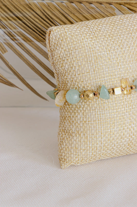 Bracelet SAMATA pour la Chance et l'Harmonie en Aventurine et pépites de Citrine