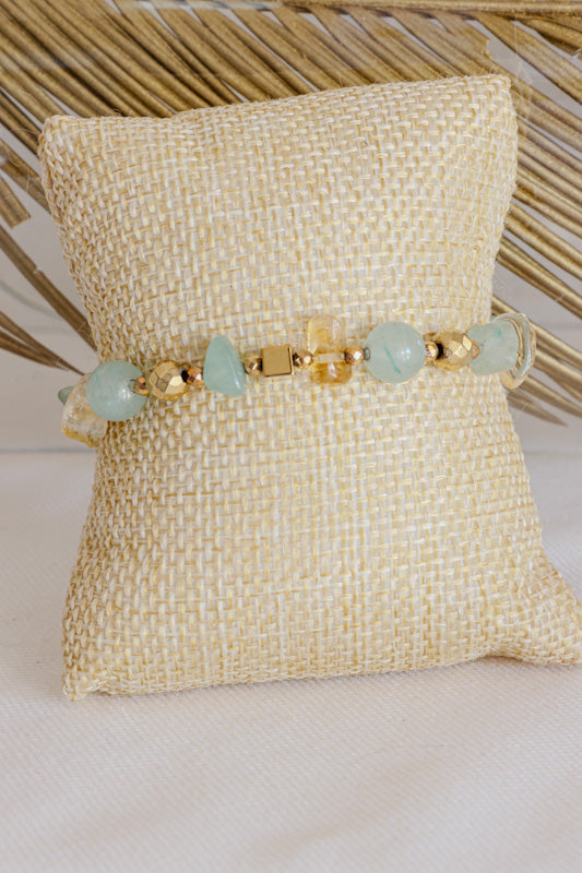 Bracelet SAMATA pour la Chance et l'Harmonie en Aventurine et pépites de Citrine