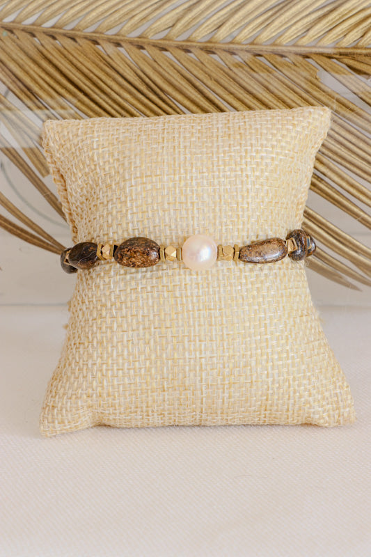 Bracelet SADHANA Protection & Stabilité en Bronzite - COLLECTION WHITE PEARL