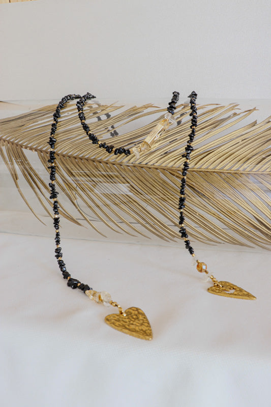 Collier écharpe KSHAMA Sautoir Protection & Ancrage en Tourmaline Noire