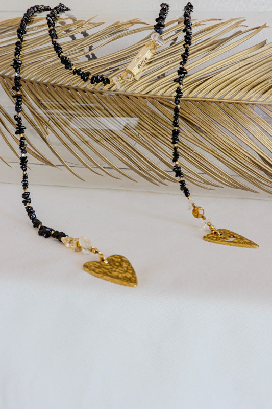 Collier écharpe KSHAMA Sautoir Protection & Ancrage en Tourmaline Noire